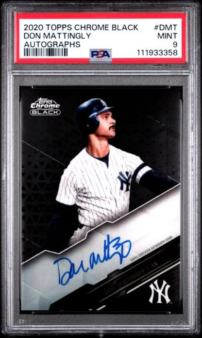 Graded Don Mattingly autographed baseball card from 2020 Topps Chrome Black series