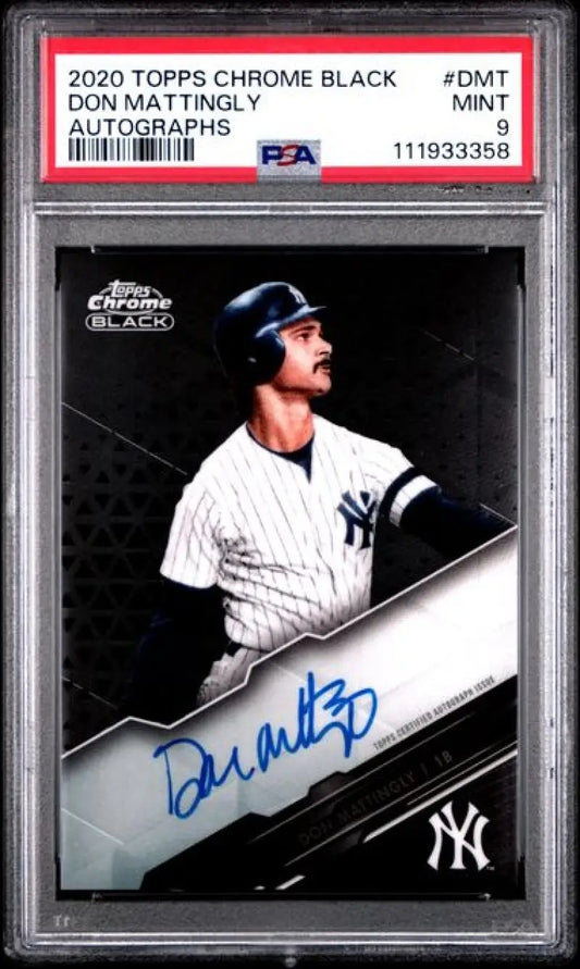 Graded Don Mattingly autographed baseball card from 2020 Topps Chrome Black series