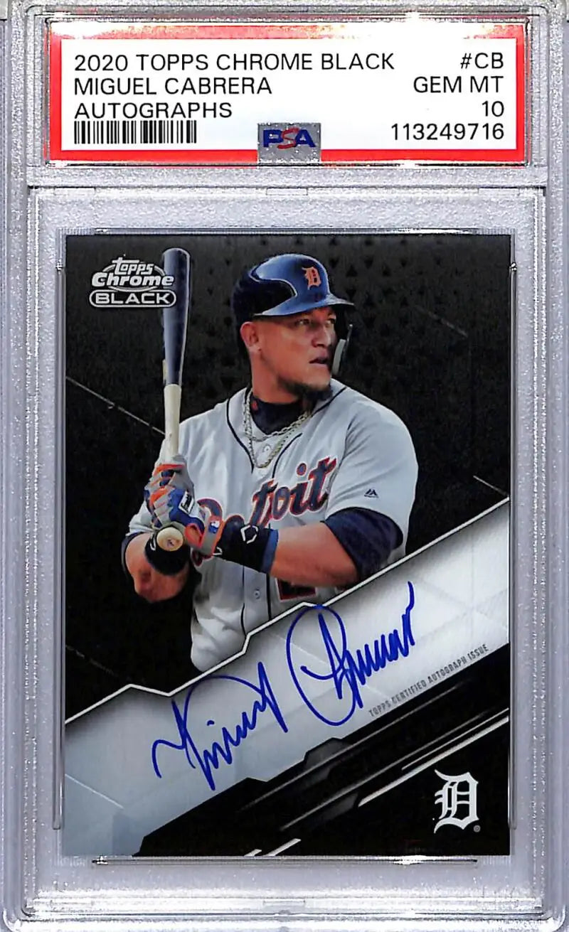 Graded Miguel Cabrera autographed baseball card from Topps Chrome Black, PSA 10 GEM MINT