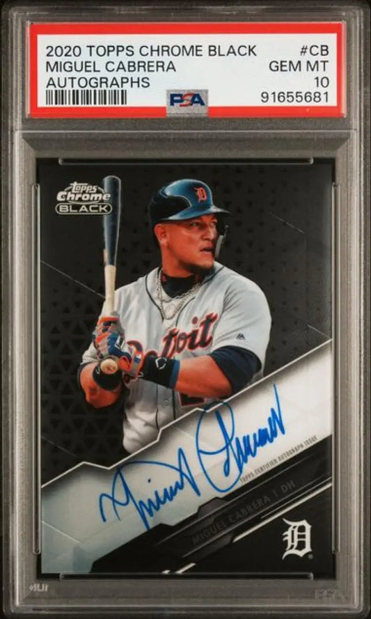 PSA-graded 2020 Topps Chrome Black Miguel Cabrera autographed baseball card