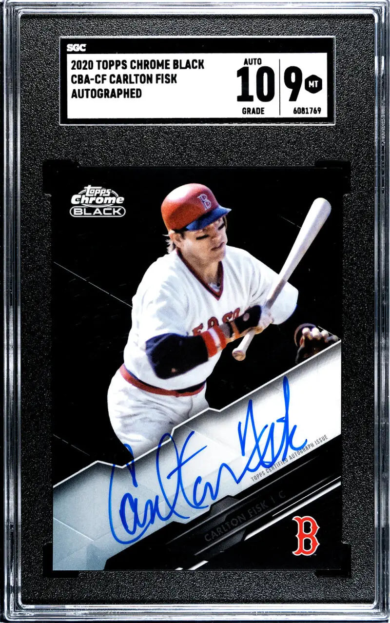 Graded 2020 Topps Chrome Black Carlton Fisk Autographed Baseball Card Boston Red Sox