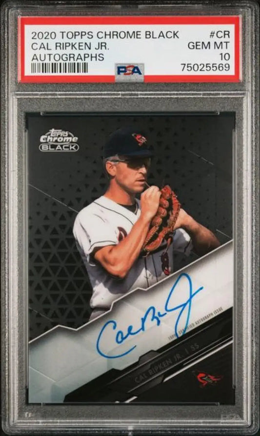 Graded Cal Ripken Jr. Gem Mint Autographed Baseball Card from 2020 Topps Chrome Black