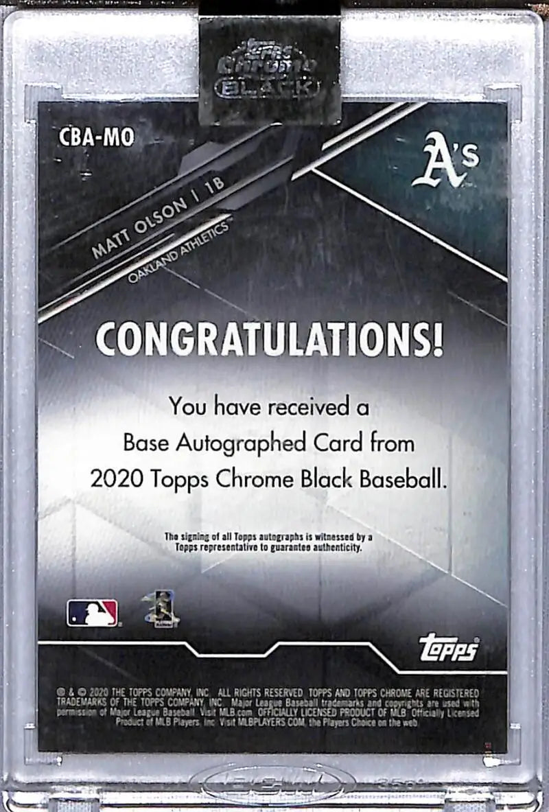 Congratulations card insert for 2020 Topps Chrome Black Matt Olson auto Oakland Athletics