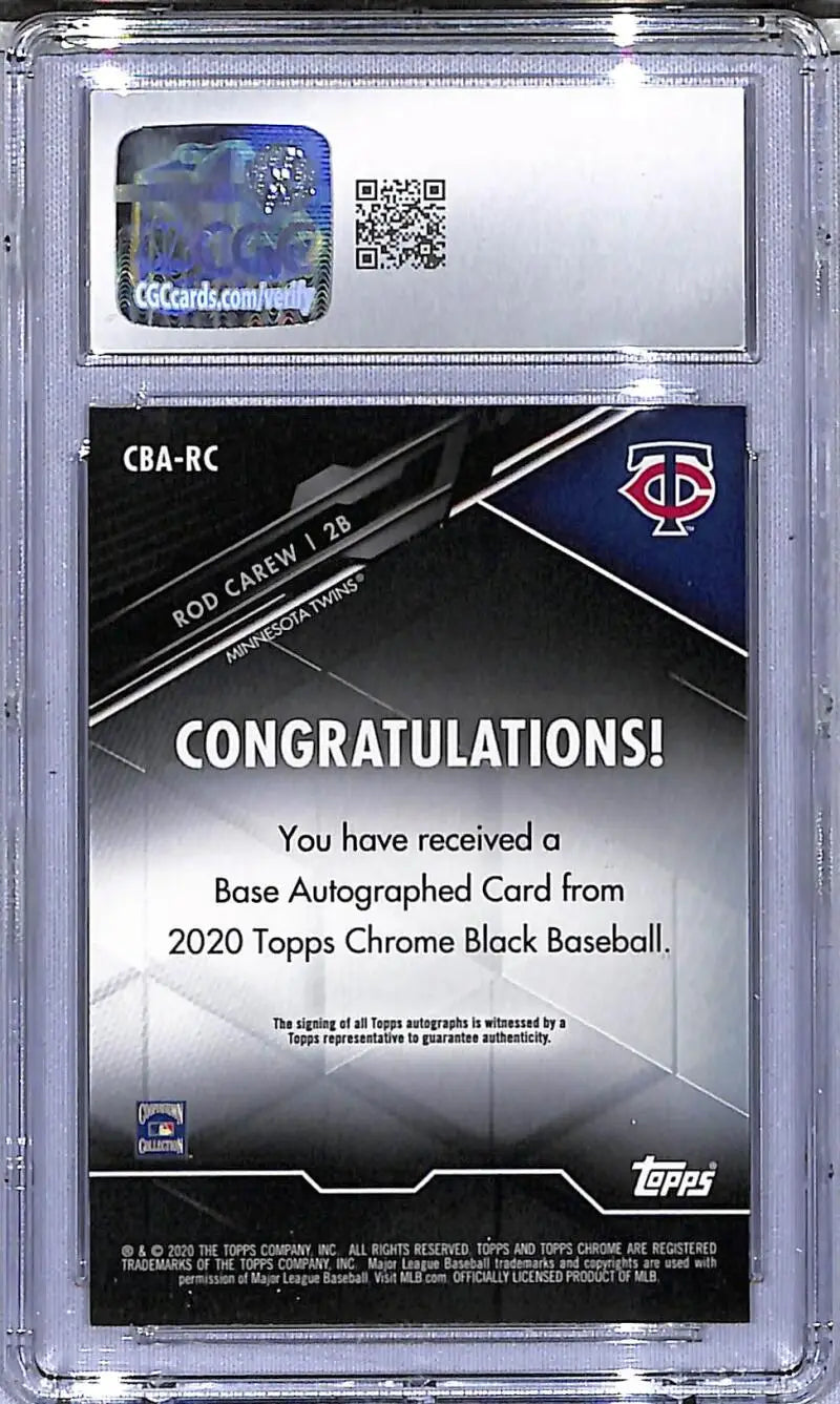 Autographed Rod Carew baseball card from Topps Chrome Black 2020 Topps Chrome collection