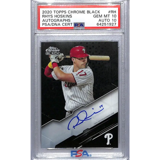 2020 Topps Chrome Black #CBA-RH Rhys Hoskins PSA 10 GEM MINT Auto Philadelphia Phillies Baseball Card