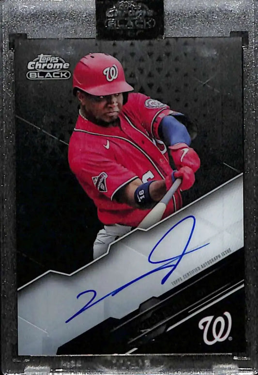 Signed Victor Robles Topps Chrome Black baseball card in red Nationals uniform