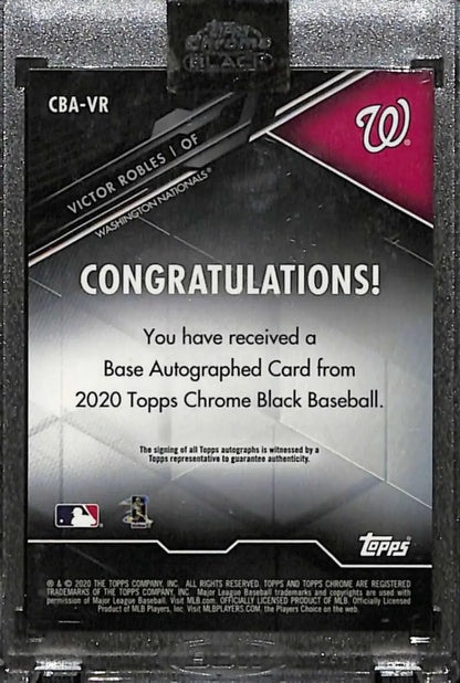 Congratulations card showcasing 2020 Topps Chrome Black Victor Robles Auto Nationals