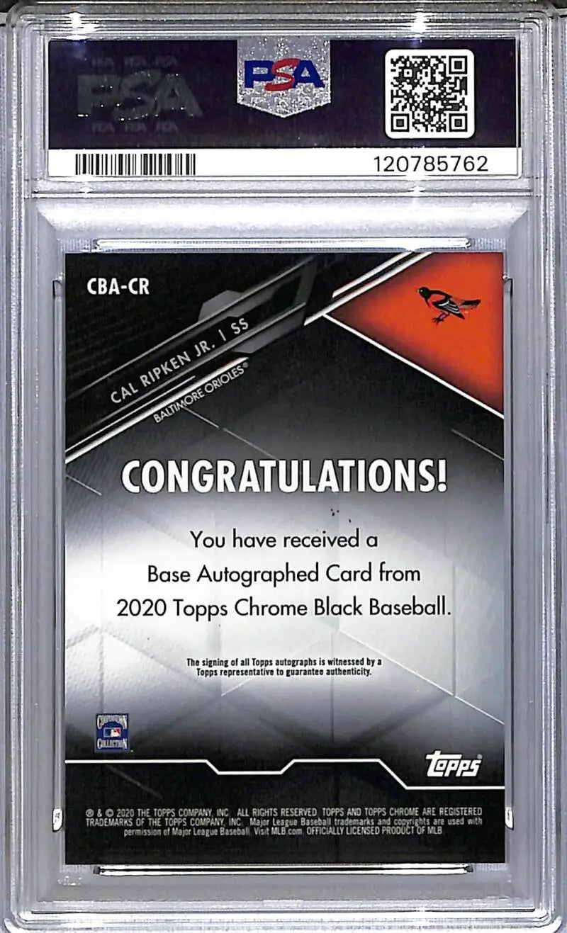 Cal Ripken Jr. Topps Chrome Black Gold autographed card from 2020 Topps Chrome Black series