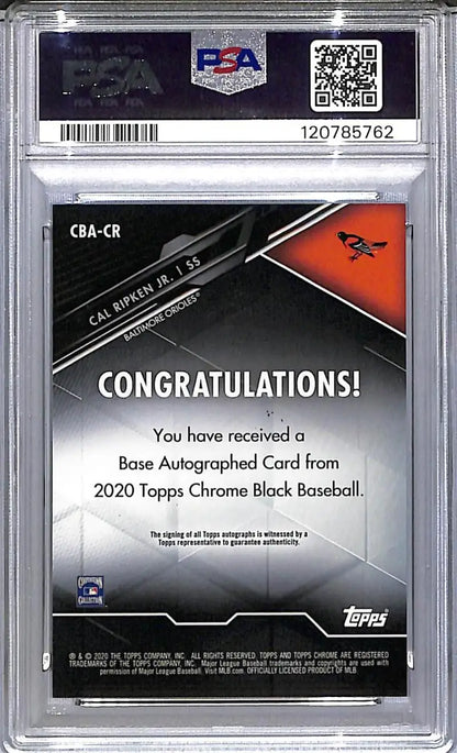 Cal Ripken Jr. Topps Chrome Black Gold autographed card from 2020 Topps Chrome Black series