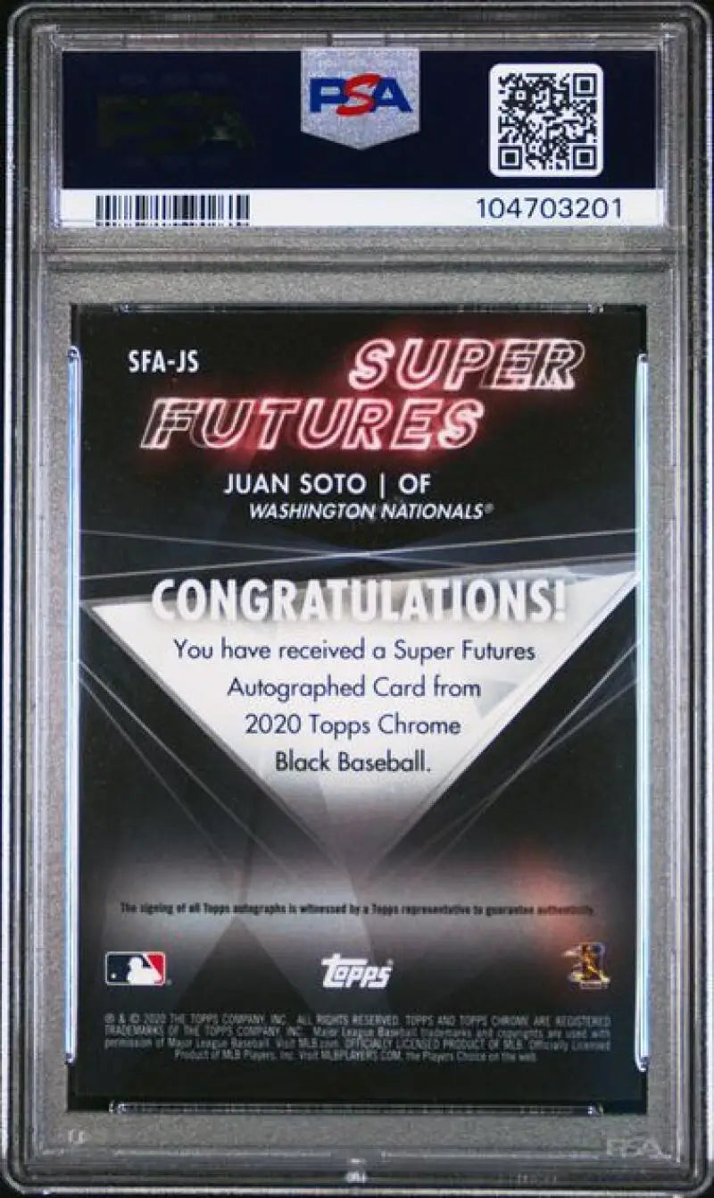 Graded Juan Soto Topps Chrome Black Super Futures baseball card PSA 9 MINT Auto 59/99