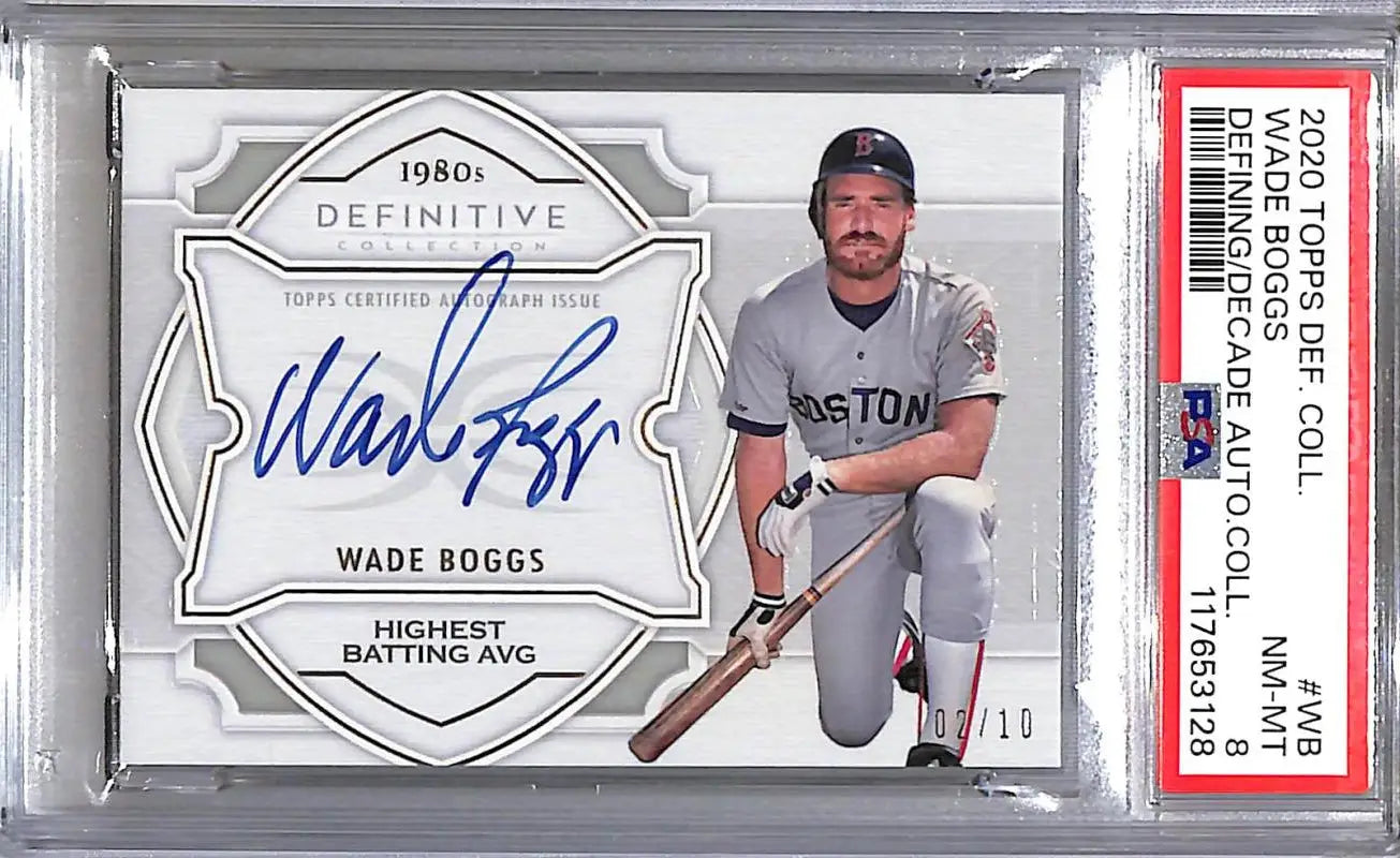 Graded Wade Boggs Boston Red Sox autograph baseball card from 2020 Topps Definitive Collection