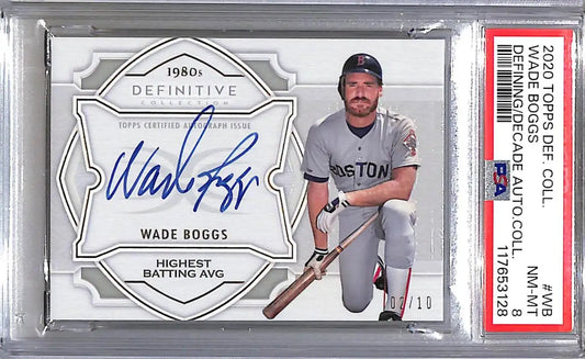Graded Wade Boggs Boston Red Sox autograph baseball card from 2020 Topps Definitive Collection
