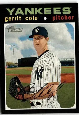 Gerrit Cole baseball card from 2020 Topps Heritage series displayed in product