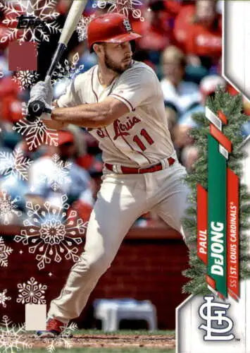 Baseball card featuring HW81 Paul DeJong from 2020 Topps Holiday with original gloss