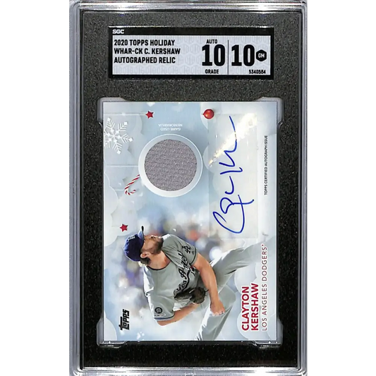 2020 Topps Holiday #WHARCK Clayton Kershaw SGC 10 Gem MEM Auto 7/10 Los Angeles Dodgers Baseball Card