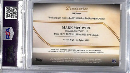Authentic Mark McGwire autographed baseball card from 2020 Topps Luminaries Hit Kings series