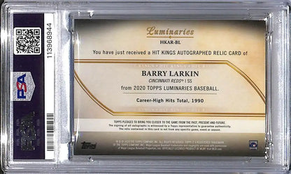 Barry Larkin autographed relic card from 2020 Topps Luminaries Home Kings featuring Cincinnati Reds