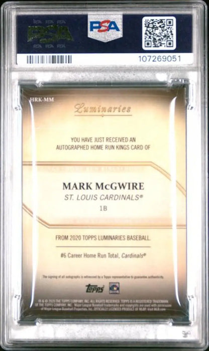 Graded Mark McGwire baseball card from 2020 Topps Luminaries Home Run Kings series
