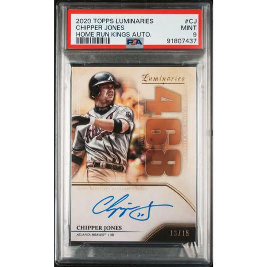 2020 Topps Luminaries Home Run Kings #HRK-CJ Chipper Jones PSA 9 MINT Auto 13/15 Atlanta Braves Baseball Card