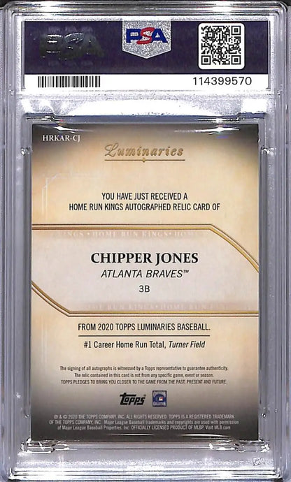 Graded Chipper Jones baseball card featuring Atlanta Braves home run king in PSA 7 NM MEM auto