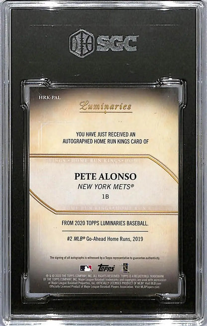 Pete Alonso baseball card featuring home run highlights from 2020 Topps Luminaries collection