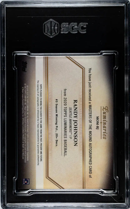 BGC-graded trading card holder with 2020 Topps Luminaries Masters of the Mound Randy Johnson