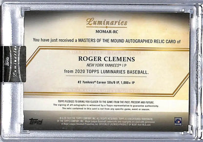 Roger Clemens baseball card from 2020 Topps Luminaries with auto memorabilia