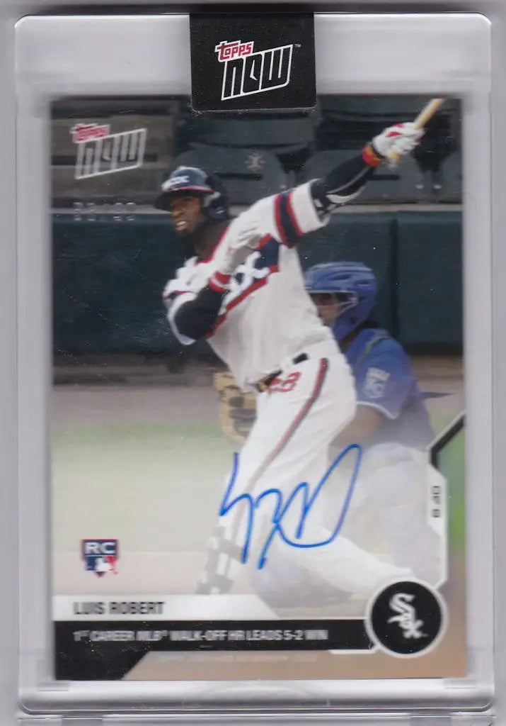 Baseball trading card of Luis Robert in White Sox uniform with autograph, 2020 Topps Now