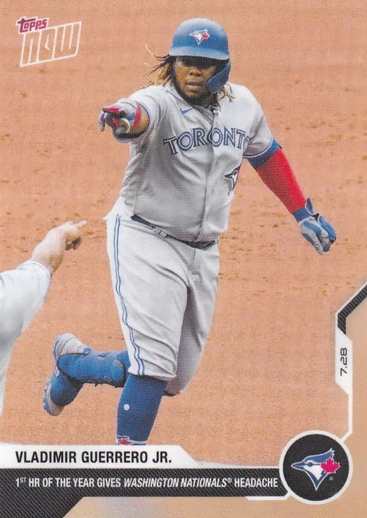 Baseball player Vladimir Guerrero Jr. in Toronto Blue Jays uniform running on field
