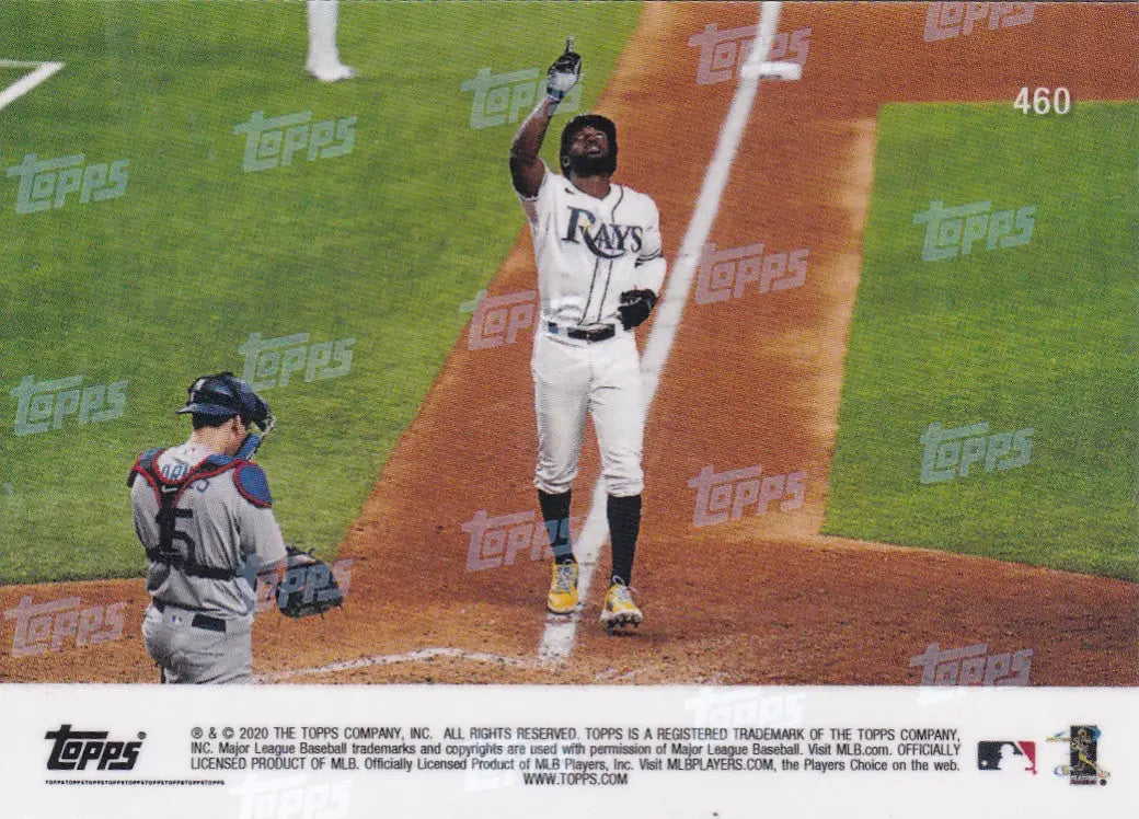 Baseball card of Randy Arozarena celebrating with Tampa Bay Rays logo