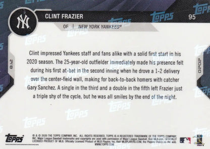 Clint Frazier baseball card from 2020 Topps Now featuring New York Yankees player