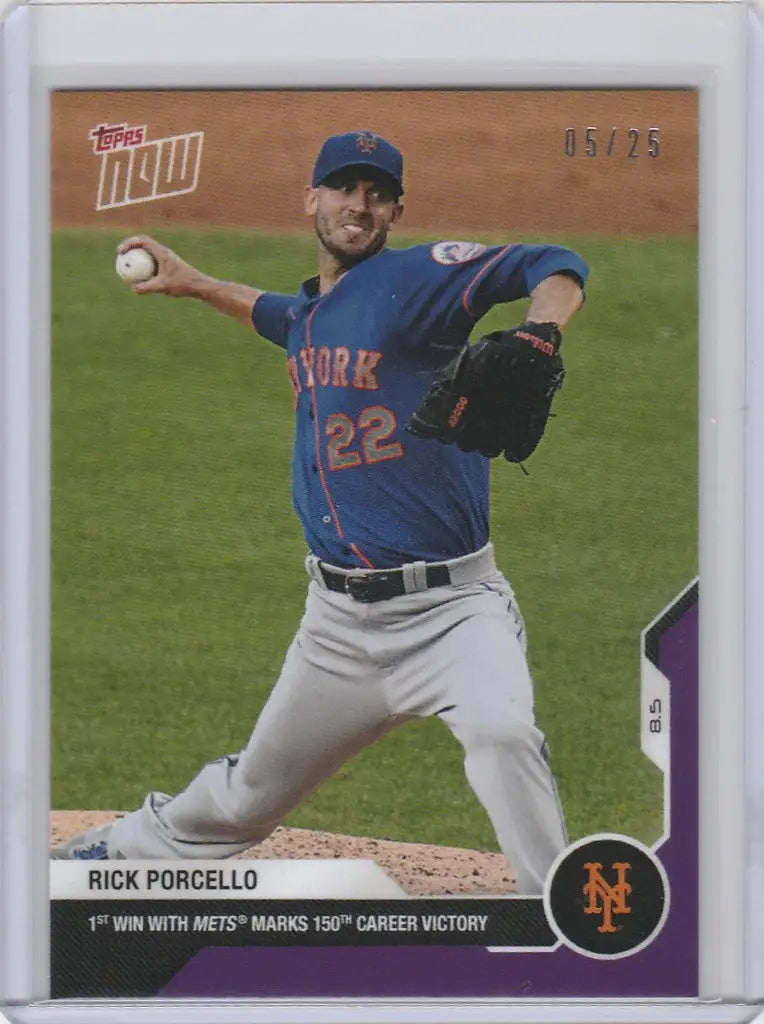 Topps trading card of Rick Porcello, New York Mets pitcher in mid-throw action