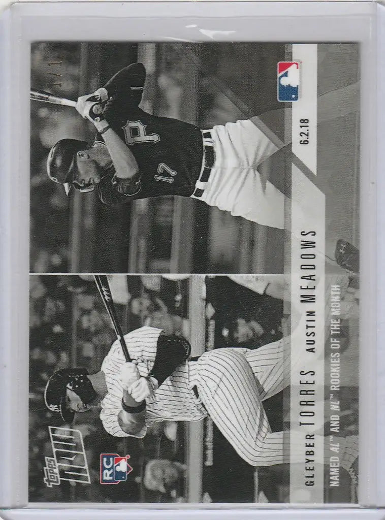 Baseball trading card 2020 Topps Now Platinum B&W #277BW Torrs Meadows ROM 1/1 action shot