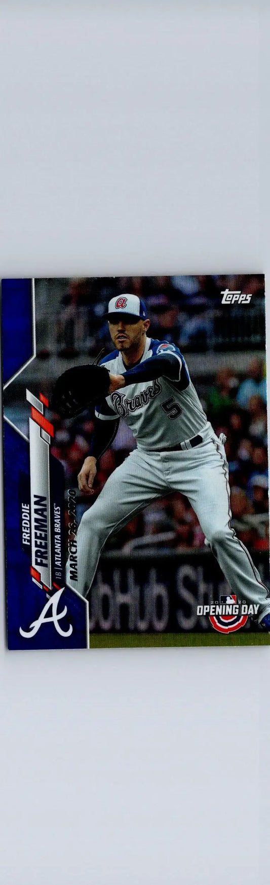 Freddie Freeman baseball trading card from 2020 Topps Opening Day Blue Foil collection