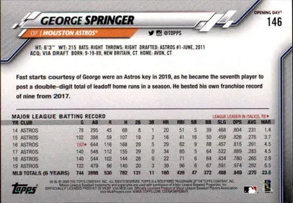 2020 Topps Opening Day #146 George Springer NM-MT Astros ID:26802 - Trading Cards