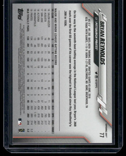 Baseball trading card featuring Bryan Reynolds from 2020 Topps Opening Day collection