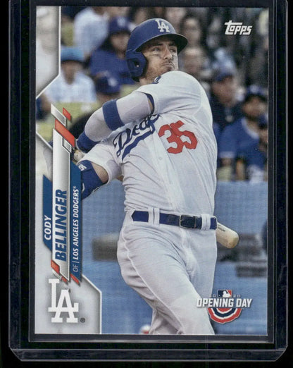 2020 Topps Opening Day Cody Bellinger baseball card featuring Opening Day Cody Bellinger