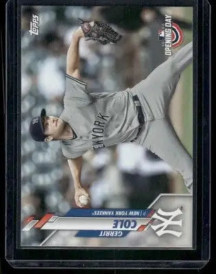 2020 Topps Opening Day Gerrit Cole baseball trading card featuring New York Yankees player
