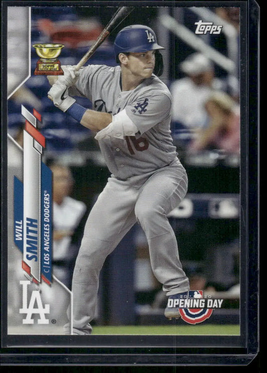Baseball trading card of Will Smith Los Angeles Dodgers from 2020 Topps Opening Day