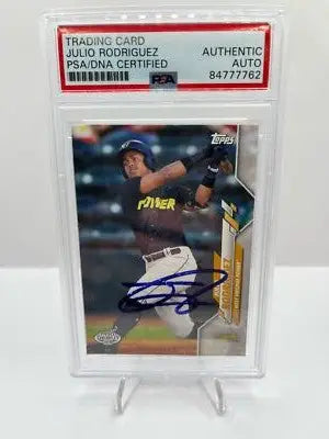 Encased Julio Rodriguez autographed baseball card from 2020 Topps Pro Debut series