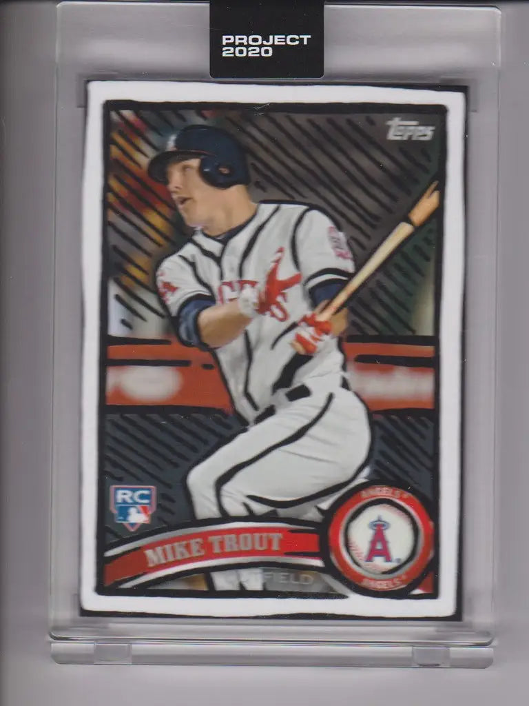 Baseball card of Mike Trout in batting stance from Topps Project by Joshua Vides
