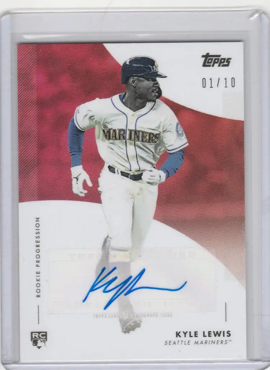 Baseball card of Kyle Lewis with autograph, 01/10, from progression Kyle Lewis collection