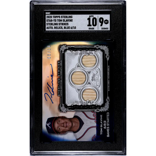2020 Topps Sterling Seasons Relics Blue #SSAR-TG Tom Glavine SGC 9 MINT MEM Auto 6/10 Atlanta Braves Baseball Card