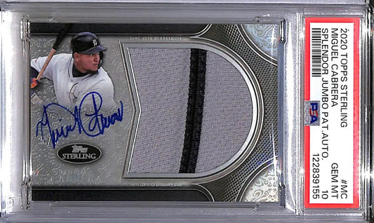 2020 Topps Sterling Splendor Jumbo #SSJPA-MC Miguel Cabrera PSA 10 GEM MINT MEM Auto Detroit Tigers
