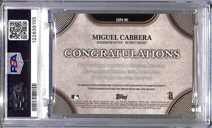 2020 Topps Sterling Splendor Jumbo #SSJPA-MC Miguel Cabrera PSA 10 GEM MINT MEM Auto Detroit Tigers
