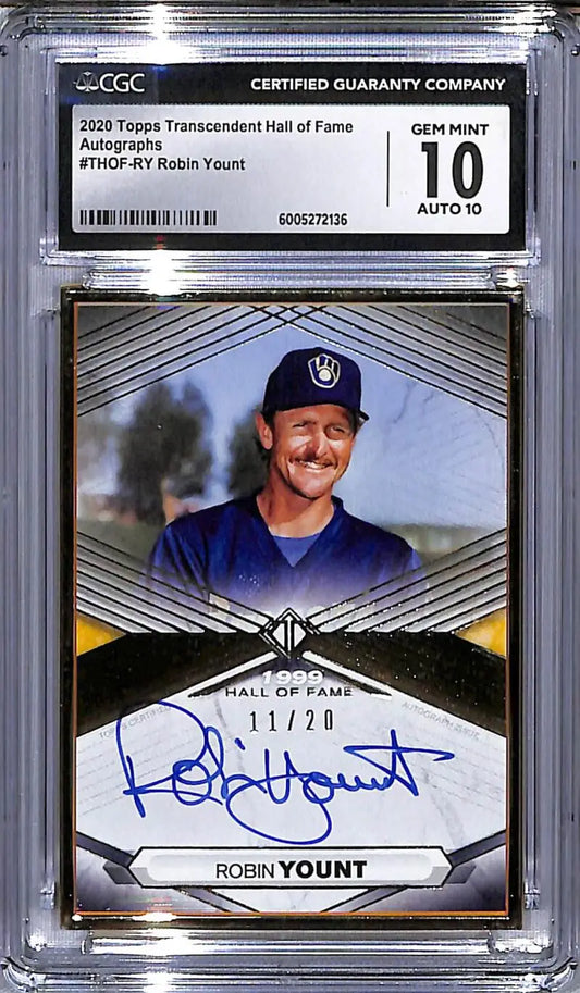 Graded Robin Yount Milwaukee Brewers Topps Transcendent HOF baseball card with auto 11/20