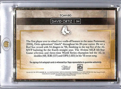 Back of 2020 Topps Transcendent David Ortiz Boston Red Sox baseball card graphic