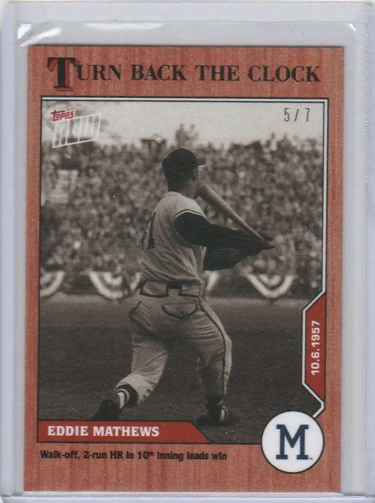 Eddie Mathews Milwaukee Braves in batting stance at a crowded stadium on a card