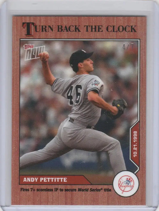 Baseball card of Andy Pettitte in New York Yankees uniform, Topps Turn Back Cherry 4/7