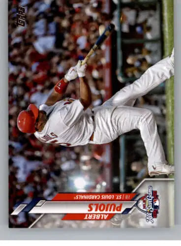 Baseball player diving in white uniform from 2020 Topps Update Albert Pujols card
